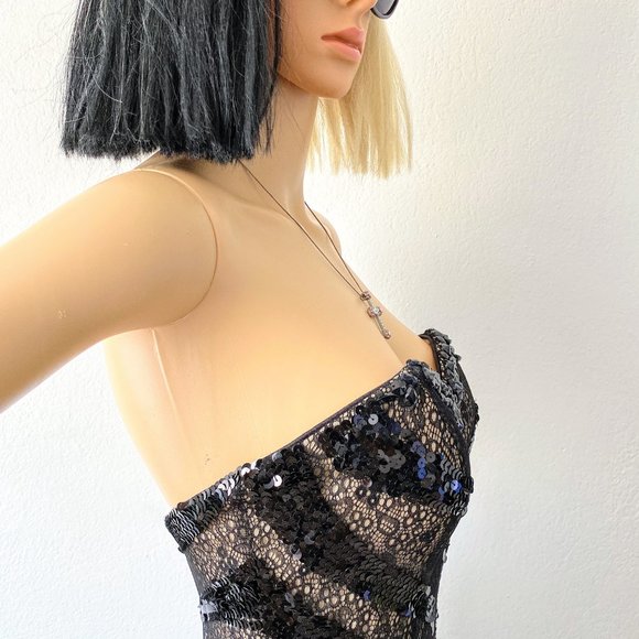 Black Beaded Evening Gown | Sexy Prom Dress | Cinderella Divine Dress | Size S - Picture 5 of 10